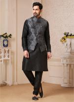 Stylish Black Banarasi Silk Traditional Wear Weaving Aligadhi Pant Kurta