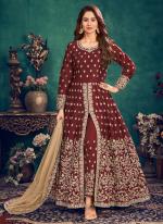 Maroon Art Silk Festival Wear Embroidery Work Anarkali Suit