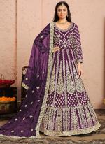 Purple Net Wedding Wear Embroidery Work Anarkali Suit