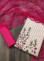 Pink Khadi Cotton Casual Wear Embroidery Work Dress Material