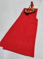 Red Cotton Wedding Wear Chikan Work Sharara