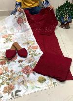 Maroon Pure Cotton Party Wear Chikan Work Readymade Salwar Suit