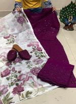 Wine Pure Cotton Party Wear Chikan Work Readymade Salwar Suit