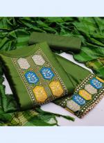 Green Malai Cotton Casual Wear Embroidery Work Dress Material