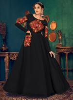 Black Georgette Festival Wear Embroidery Work Gown