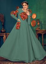 Pista Green Georgette Festival Wear Embroidery Work Gown