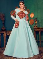 Sky Blue Georgette Festival Wear Embroidery Work Gown