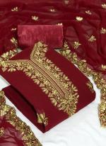 Maroon Georgette Festival Wear Embroidery Work Dress Material