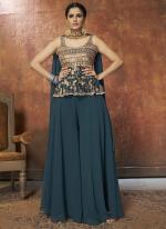 Aqua Blue Georgette Wedding Wear Sequins Work Readymade Salwar Suit