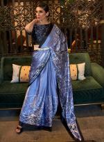 Blue Crepe Party Wear Digital Printed Saree