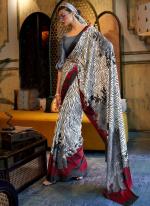 Grey Crepe Party Wear Digital Printed Saree