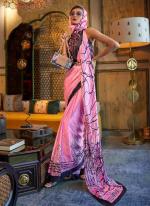 Light Pink Crepe Party Wear Digital Printed Saree