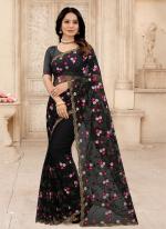 Black Net Reception Wear Zarkan Work Saree