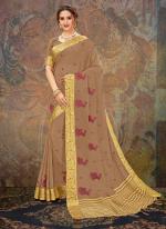 Brown Chiffon Traditional Wear Embroidery Work Saree