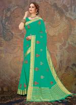 Rama Green Chiffon Traditional Wear Embroidery Work Saree