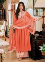 Peach Pure Georgette Party Wear Embroidery Work Readymade Salwar Suit