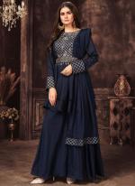 Navy Blue Chinnon Reception Wear Sequins Work Readymade Salwar Suit