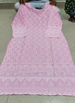 Pink Cambric cotton Festival Wear Chikan Work Kurti