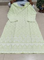 Pista Green Cambric cotton Festival Wear Chikan Work Kurti