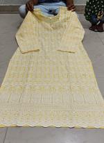 Yellow Cambric cotton Festival Wear Chikan Work Kurti