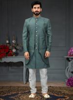Dusty Green Heavy Imported Silk Wedding Wear Weaving Italian Indo Western