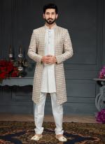 White Gray Heavy Imported Silk Wedding Wear Weaving Italian Indo Western