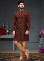 Brown Heavy Imported Silk Wedding Wear Weaving Nawabi Indo Western