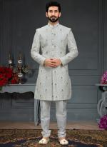 White Heavy Imported Silk Wedding Wear Weaving Nawabi Indo Western