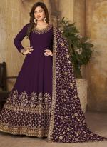 Purple Faux Georgette Traditional Wear Embroidery Work Anarkali Suit