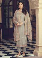 Grey Chinnon Georgette Festival Wear Embroidery Work Salwar Suit