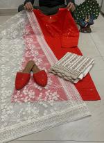 Red Cambric Cotton Festival Wear Sequins Work Readymade Salwar Suit