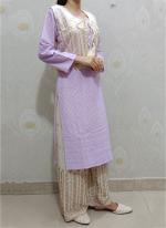 Purple Cambric Cotton Festival Wear Sequins Work Kurti With Palazzo