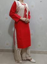 Red Cambric Cotton Festival Wear Sequins Work Kurti With Palazzo