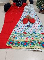 Red Pure Cambric Traditional Wear Sequins Work Kurti With Sharara