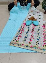 Sky Blue Pure Cambric Traditional Wear Sequins Work Kurti With Sharara