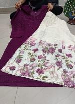 Wine Pure Cambric Party Wear Sequins Work Kurti With Sharara