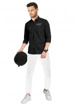 Black Cotton Casual Wear Plain Shirt