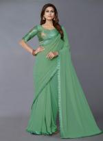 Pista Green Georgette Festival Wear Sequins Work Saree