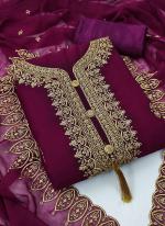 Purple Georgette Casual Wear Embroidery Work Dress Material