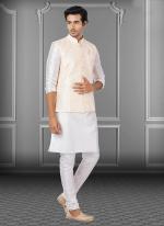 Cream Dupion Raw Silk Traditional Wear Weaving Kurta Pajama With Waistcoat