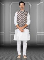 Graphit Dupion Raw Silk Traditional Wear Weaving Kurta Pajama With Waistcoat