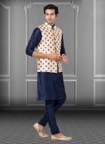 Cream Dupion Raw Silk Traditional Wear Weaving Kurta Pajama With Waistcoat