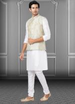 Grey Dupion Raw Silk Traditional Wear Weaving Kurta Pajama With Waistcoat