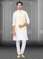 Mint Yellow Dupion Raw Silk Traditional Wear Weaving Kurta Pajama With Waistcoat