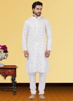 White Georgette Festival Wear Mirror Work Kurta Pajama