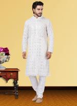 White Georgette Festival Wear Mirror Work Kurta Pajama