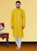 Yellow Georgette Festival Wear Mirror Work Kurta Pajama