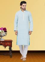 Light Sky Blue Georgette Festival Wear Chikan Work Kurta Pajama