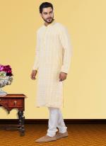 Light Yellow Georgette Festival Wear Chikan Work Kurta Pajama