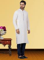 Off White Georgette Festival Wear Chikan Work Kurta Pajama